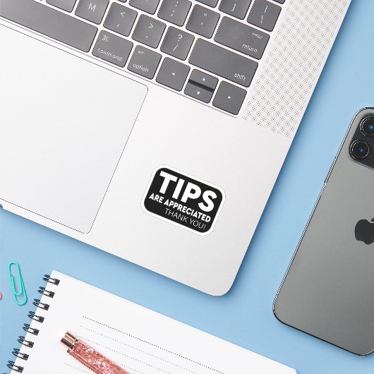 Tips worden gewaardeerd Dank u Sticker (Laptop met iPhone)