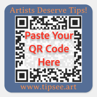 TipSee Member Custom QR sticker, blue background, Vierkante Sticker