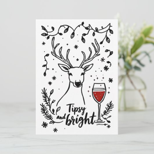 Tipsy and Bright Deer Feestdagenkaart (Staand voorkant)