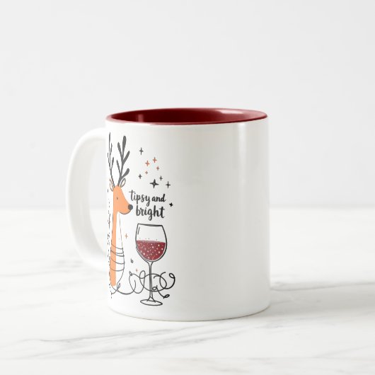 Tipsy and Bright Reindeer Tweekleurige Koffiemok (Voorkant links)