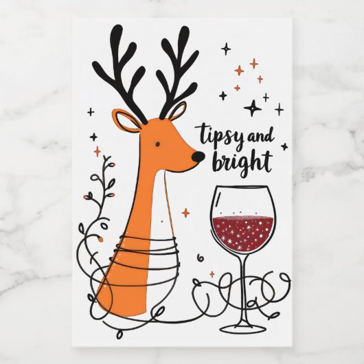 Tipsy and Bright Reindeer  Wijn Etiket (Enkel label)