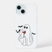 Tipsy Ghost with Bats – Halloween Wine Lover Case iPhone 15 Hoesje (Achterkant)