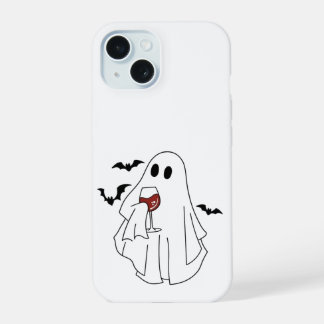 Tipsy Ghost with Bats – Halloween Wine Lover Case iPhone 15 Hoesje