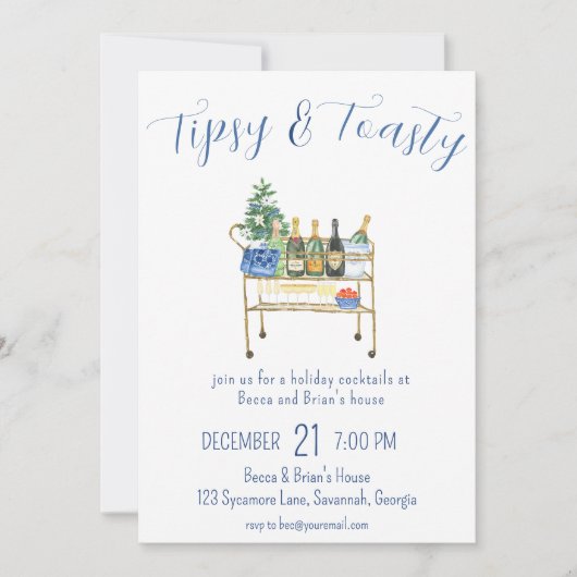 Tipsy & Toasty Christmas Party Bubbly Invitation (Devant)