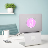 Tirages Sticker en vinyle blanc et rose sur mesure (Ordinateur portable sur le bureau)