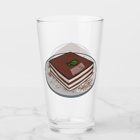 Tiramisu cake cartoon afbeelding glas (Voorkant)