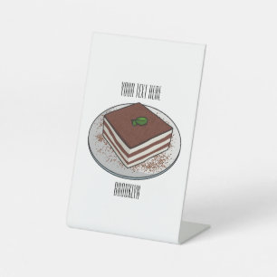 Tiramisu cake cartoon afbeelding reclamebord met voetstuk
