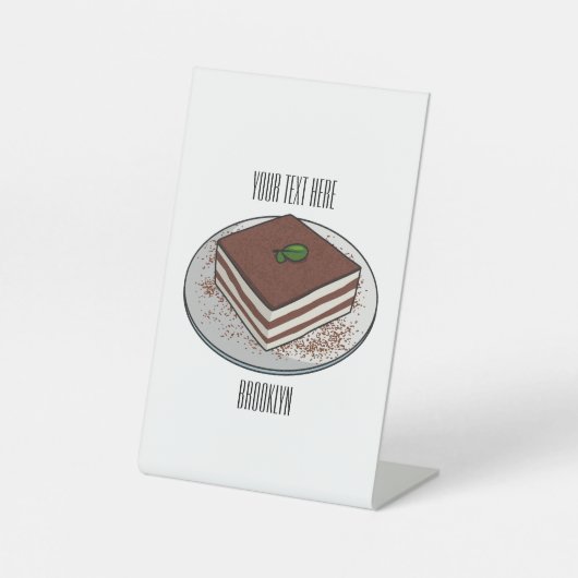 Tiramisu cake cartoon afbeelding reclamebord met voetstuk (Voorkant)
