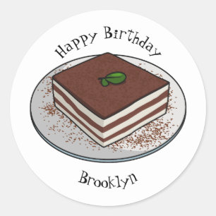 Tiramisu cake cartoon afbeelding ronde sticker