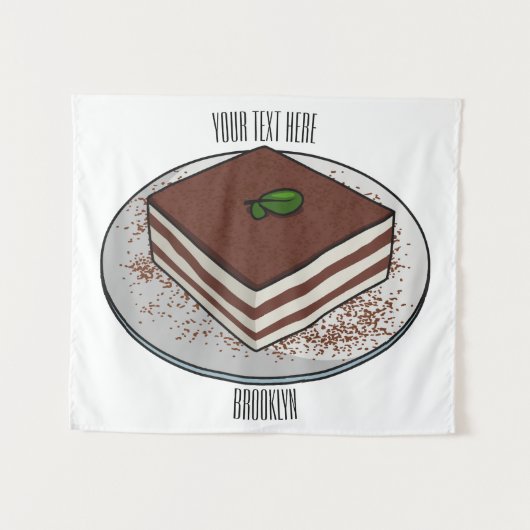 Tiramisu cake cartoon afbeelding wandkleed (Voorkant (horizontaal))