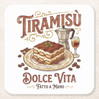 Tiramisu Dolce Vita Italiaans Dessert Vierkante Kartonnen Onderzetter