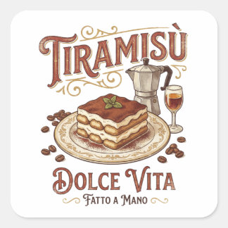 Tiramisu Dolce Vita Italiaans Dessert Vierkante Sticker