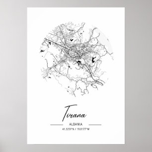 Tirana - Albanese zwarte waterkaart Poster