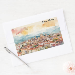 Tirana Albanië Aquarel Schilderij Panorama Uitzich Rechthoekige Sticker