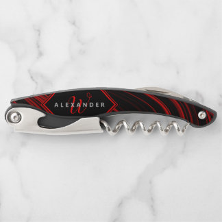Tire-bouchon Abstrait moderne Monogrammed noir et rouge Motif