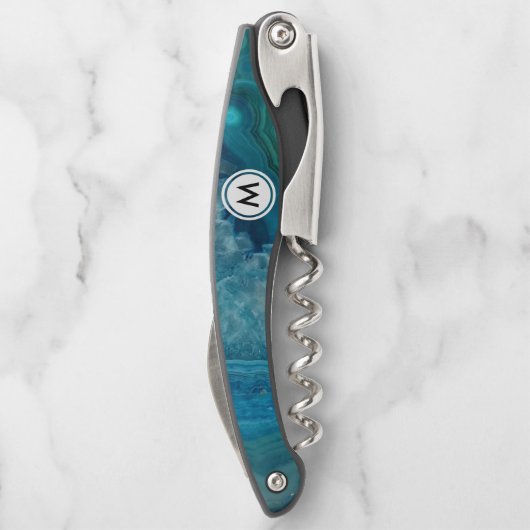 Tire-bouchon Agate bleu cool avec Monogramme (Dos)