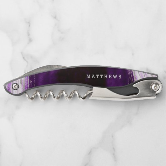 Tire-bouchon Amethyst Purple & Silver Geode Mariage Monogramme (Dos)