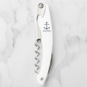 Tire-bouchon Ancre Bleu Marine Nautical Personnalisé pour Garço