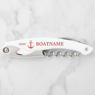 Tire-bouchon Ancre marine moderne Nom personnalisé rouge et bla