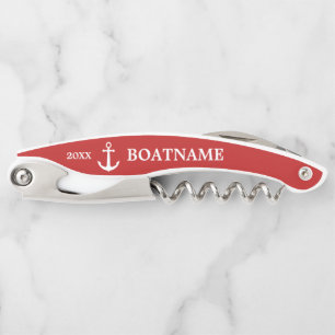 Tire-bouchon Ancre nautique moderne Custom Boat Name Rouge