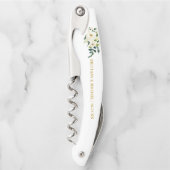 Tire-bouchon Aquarelle Vert Blanc Floral Mariage Or (Devant)