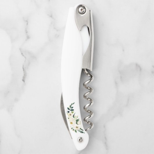 Tire-bouchon Aquarelle Vert Blanc Floral Mariage Or (Dos)