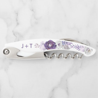 Tire-bouchon Aquarelle violette et argentée Mariage floral