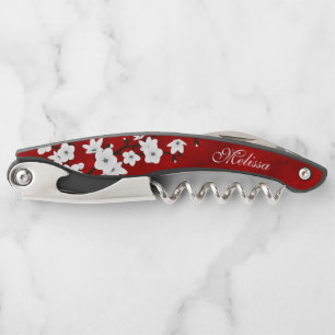 Tire-bouchon Asie Floral Blanc Cerisier Fleur Rouge Monogramme