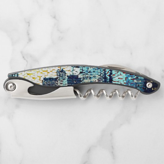 Tire-bouchon Bâtiments de la ville bleue en mosaïque avec relie (Devant)