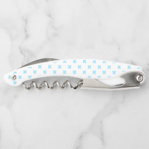 Tire-bouchon Bébé bleu croix coutures sur blanc