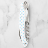 Tire-bouchon Bébé bleu croix coutures sur blanc (Dos)