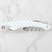 Tire-bouchon Bébé bleu croix coutures sur blanc (Devant)
