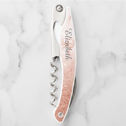 Tire-bouchon Belle Parties scintillant Rose en marbre doré Mono (Devant)