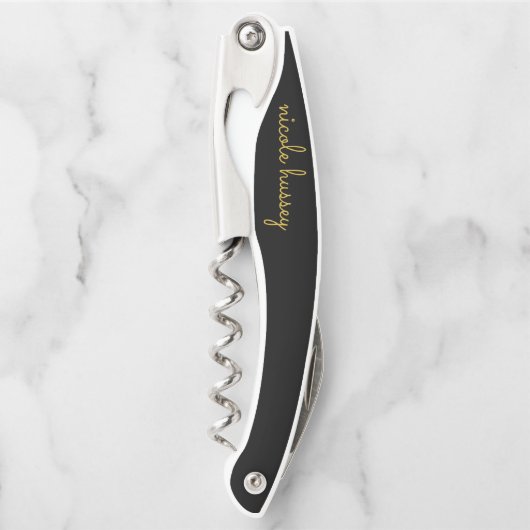 Tire-bouchon Black and Gold Script  | Stylish Monogram Modern (Devant)