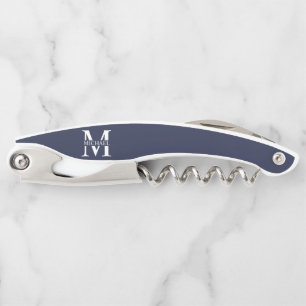 Tire-bouchon Bleu marine Monogramme personnalisé et nom