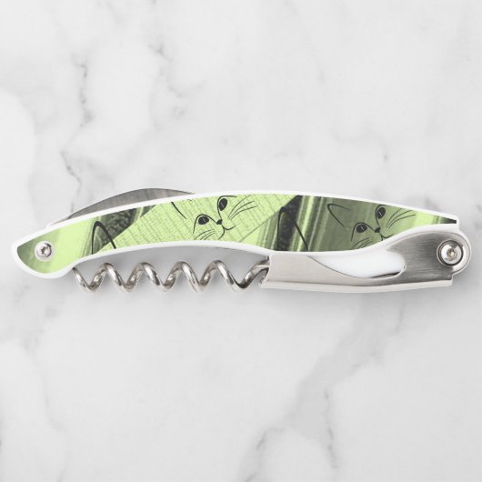 Tire-bouchon Bouteille de bouchon Ouverture Chats Chatons Vert (Dos)