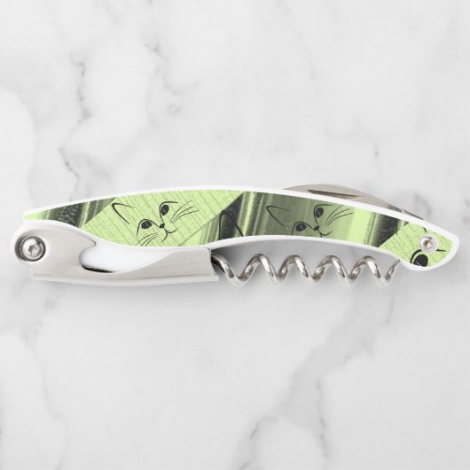 Tire-bouchon Bouteille de bouchon Ouverture Chats Chatons Vert (Devant)