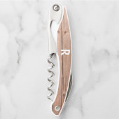 Tire-bouchon Bouteille de Monogramme Rustique moderne en bois (Devant)