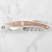 Tire-bouchon Bouteille de Monogramme Rustique moderne en bois (Devant)