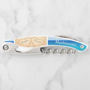 Tire-bouchon Chic Dusty Blue Beach Wedding 2 Heart Sand