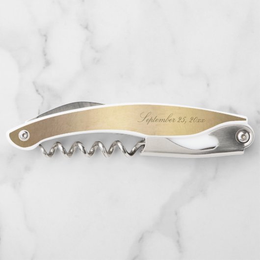 Tire-bouchon Chic Gold Script Calligraphie Mariage or brillant (Dos)