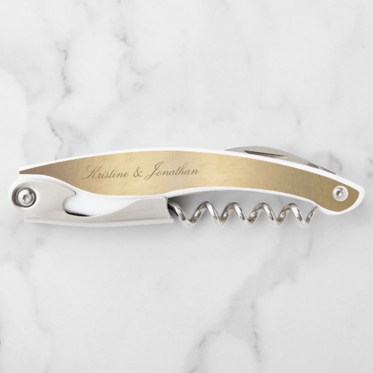 Tire-bouchon Chic Gold Script Calligraphie Mariage or brillant (Devant)