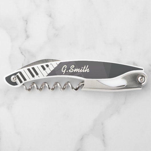 Tire-bouchon Clavier Piano noir et blanc personnalisé Ajouter u (Dos)