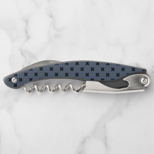 Tire-bouchon Croix noire coutures sur bleu-gris
