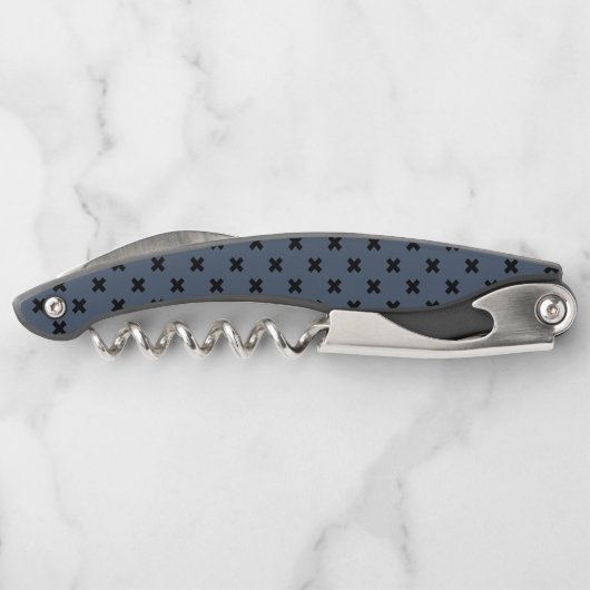 Tire-bouchon Croix noire coutures sur bleu-gris (Dos)