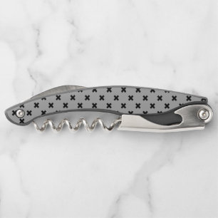 Tire-bouchon Croix noire coutures sur gris