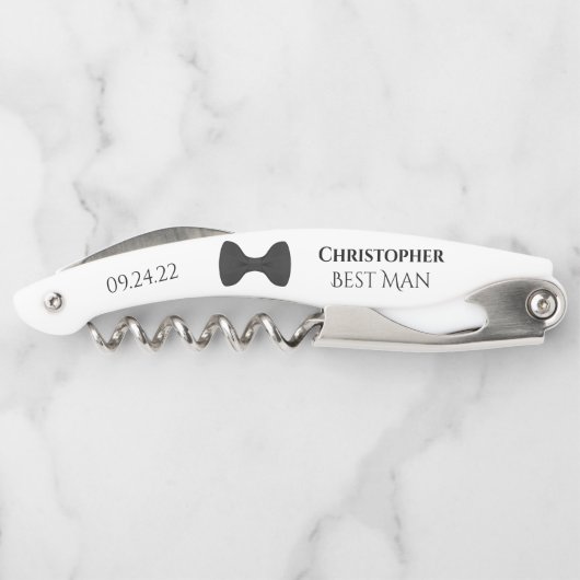 Tire-bouchon Cute Black Bow Cravate et nom Best Man Mariage (Dos)
