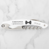 Tire-bouchon Cute Black Bow Cravate et nom Groomsman Mariage (Devant)