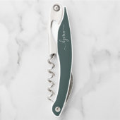 Tire-bouchon Dark Green Modern Script Nom du monogramme (Devant)