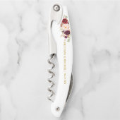 Tire-bouchon Elégant Aquarelle Bourgogne Floral Mariage Or (Devant)